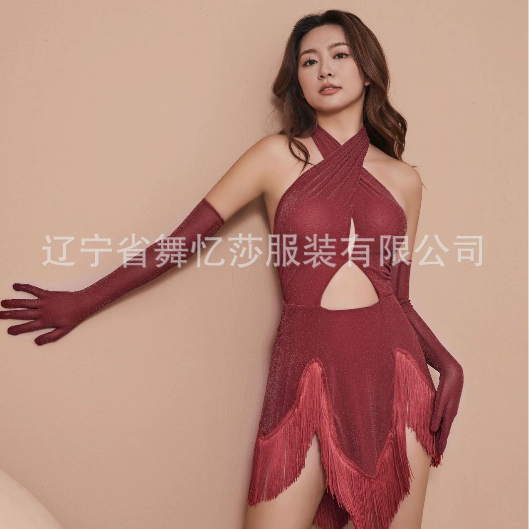 Национальный стандарт, новая модель 2025 года, профессиональный костюм для соревнований и выступлений по латиноамериканским танцам, платье с бахромой для румбы, сольное исполнение, экзаменационный костюм для выступлений