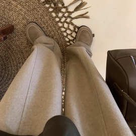 工厂 秋冬新款雾感腔调 毛呢拖地裤女高腰显瘦垂感宽松阔腿长裤子