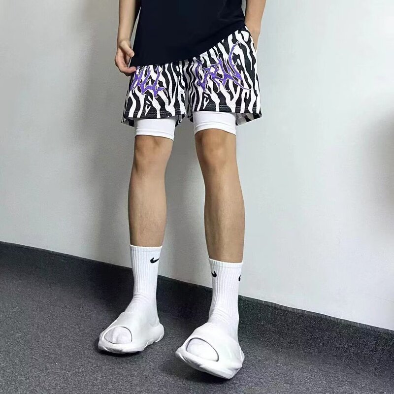 New American Basketball Shorts, Knee-Length, Loose, Casual, Men's Fitness Training, Breathable, Quick-Drying Sports Quarter Pants, Summer