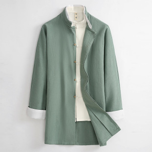 Spring and Autumn Green Ethnic Style Autumn Casual Chinese Style Long Sleeve Zhongshan Wear Youth Middle-aged Tang Suit