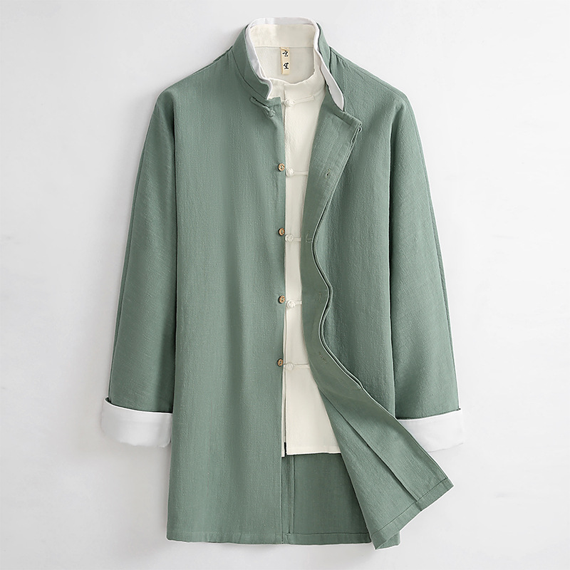 spring and autumn green Ethnic style Autumn leisure time Chinese style Long sleeve Chinese tunic suit Youth middle age Tang costume