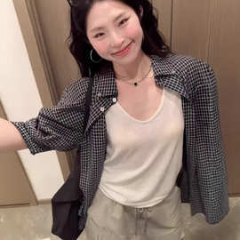 格子衬衫外套女2025秋季新款复古长袖衬衣设计感小众慵懒宽松上衣