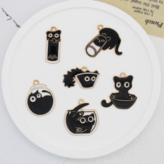 かわいい漫画いたずらな小さな黒猫ボトル DIY ジュエリーアクセサリー合金オイルドロップイヤリングペンダントキーホルダー
