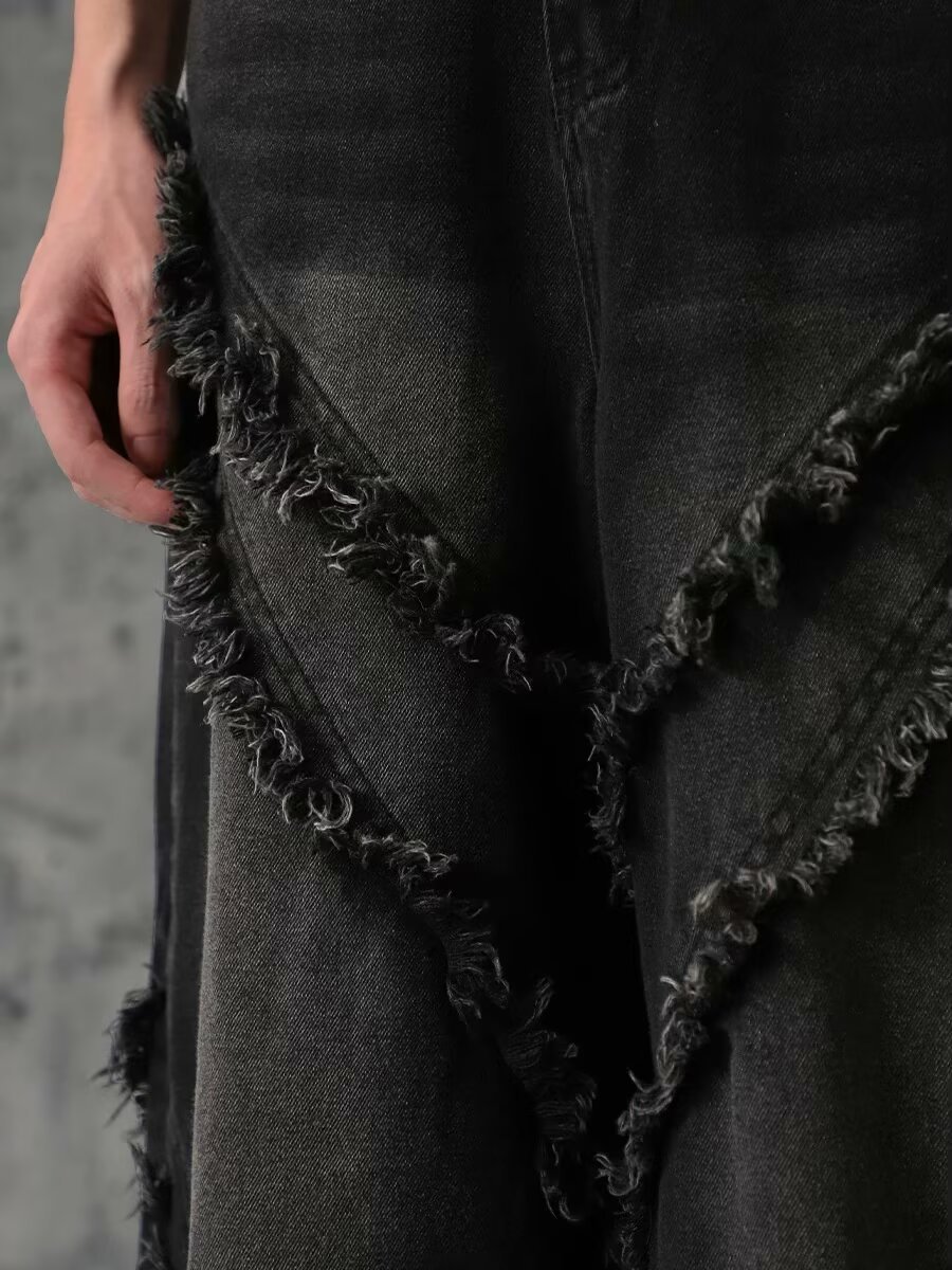 Unisex High Street Vintage Washed Distressed Patchwork Jeans Relaxed Wide Leg Straight Denim Pants for Men And Women_mkmklike.com