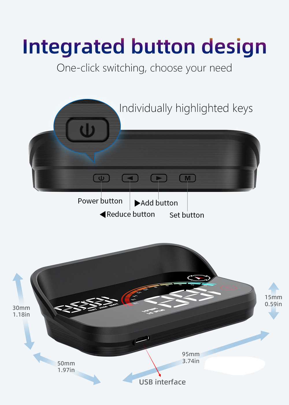 M22 Car-Mounted Hud Head-Up Display Universal for Cars, Beidou Satellite Speed Detector, Multifunctional Portable Screen