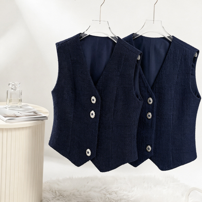 Anfiona 2026 Spring New European and American Style Fashionable Buttoned Vest Tweed Vest 6053