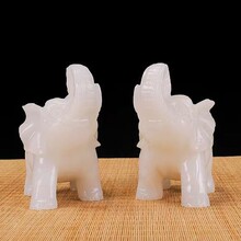 纯手工雕刻汉白玉大象摆件招财风水象一对创意吸水象玉石大象摆设