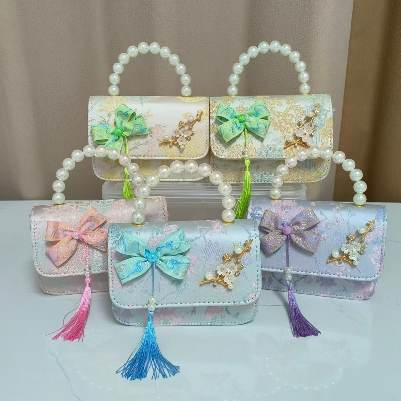 Bolsos infantiles de alto nivel, exquisitos antiguos, bolsos de cambio de niña, bolsos de mano de perlas de princesa, bolsos de almacenamiento