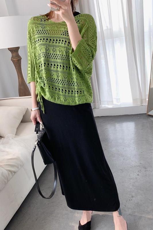 Dress 2025 Autumn New Strap Fairy Long Dress Hollow Knit Sweater Two-Piece Set Thin Women's Fashion Trend