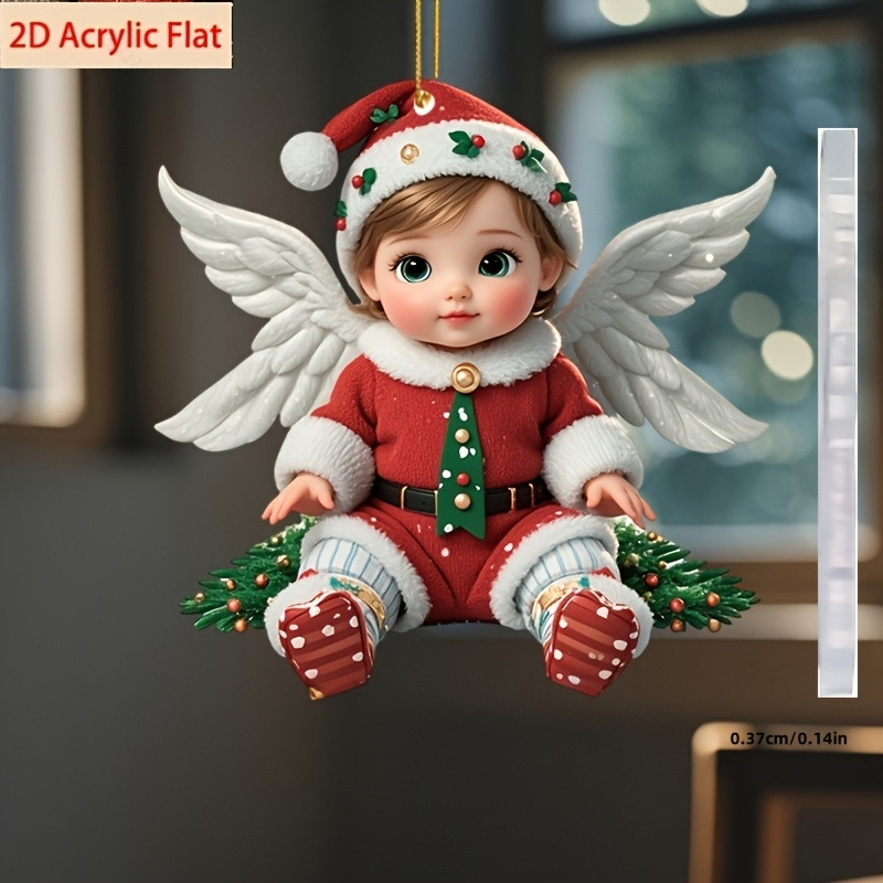 2D平面亚克力圣诞天使挂饰钥匙扣汽车装饰包包钱包树悬挂装饰