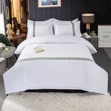 酒店布草专用纯白色被套床单宾馆三件套加厚床笠民宿四件套批发