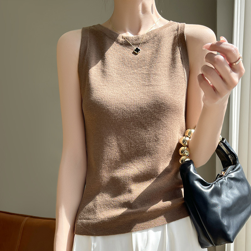 Extremely Simple Style Fashion Women's Worsted Wool Vest Spring and Summer New Round Neck Pullover Knitted Inner Sling