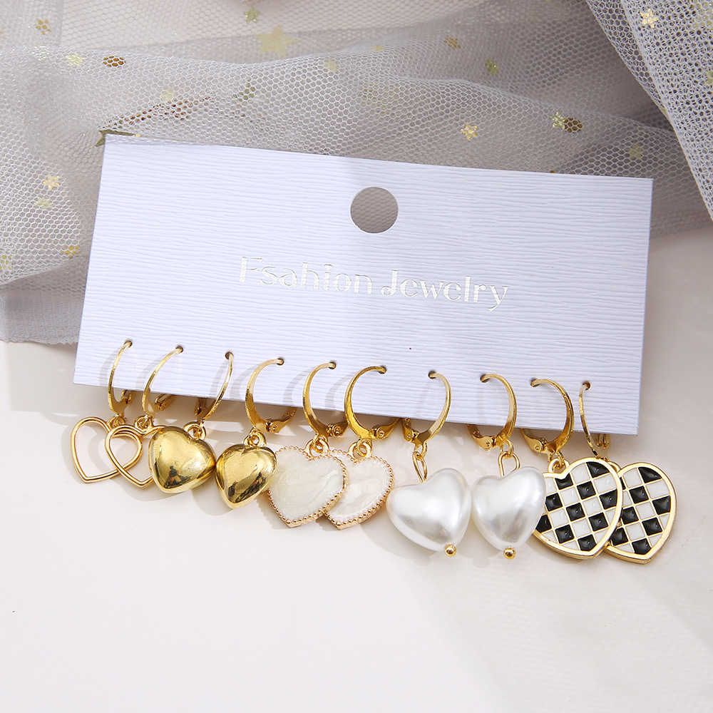 Fashion Heart Shape Alloy Earrings 5 Pairs