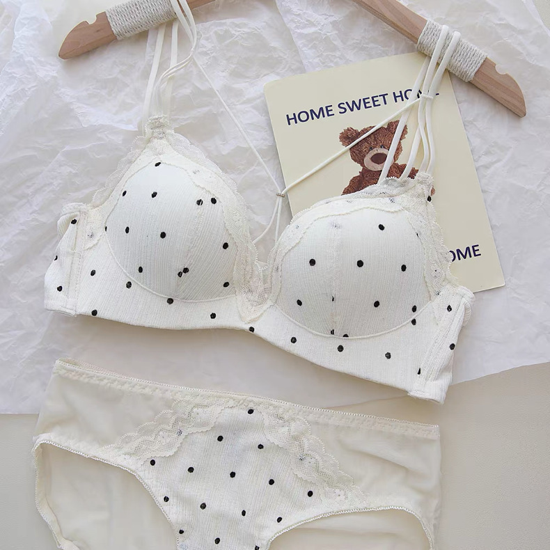 Fresh Striped Polka Dot Lingerie for Women with Small Busts, Push-Up Bra That Enhances and Supports Side Breasts