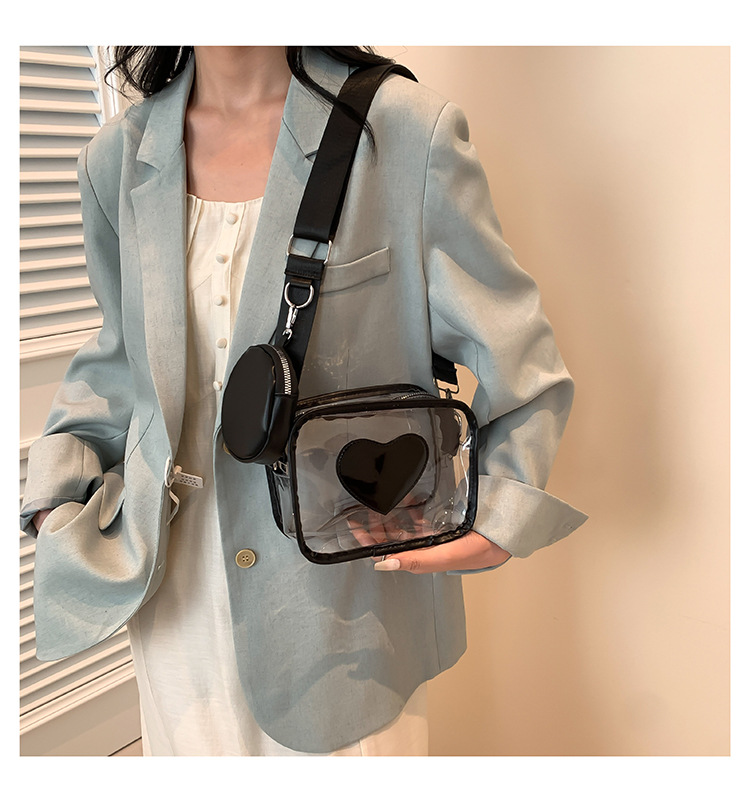 405g Weight Zipper Closure Type Single Shoulder Strap Strap Type Square Bag Bags Type Casual Occasion PVC Material Heart Shape Pattern Spring&Summer Season Women's Gender Streetwear Style Square Shape Women's PVC Heart Shape Streetwear Square Zipper Square Bag 10