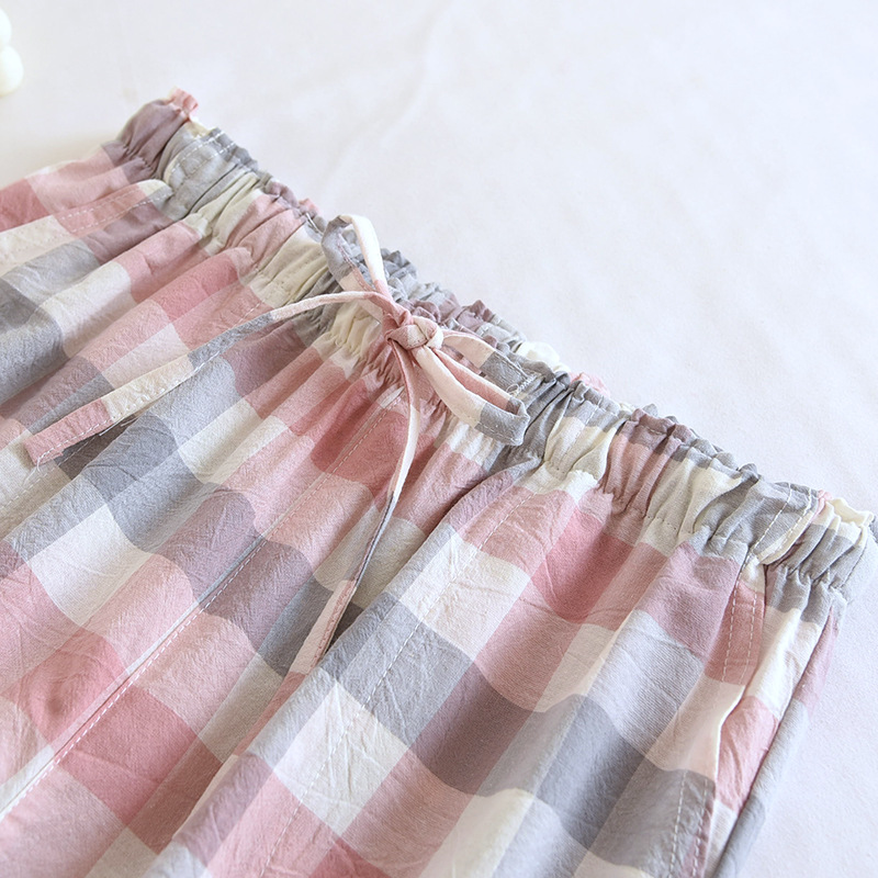 (2개) 여성용 플레드 워시드 코튼 파자마 봄, 여름, 가을, 캐주얼 바지로 입을 수 있는 얇고 땀 흡수성과 통기성이 좋은 코튼 홈 팬츠