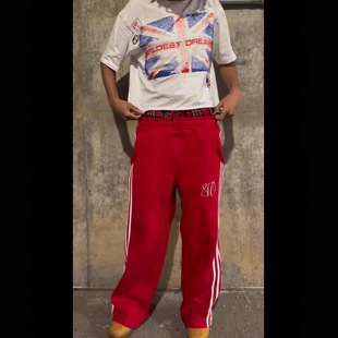 Cross-Border New Double-Waist Striped Casual Pants American Retro Unisex Trendy Brand Faux Two-Piece Loose Sweatpants
