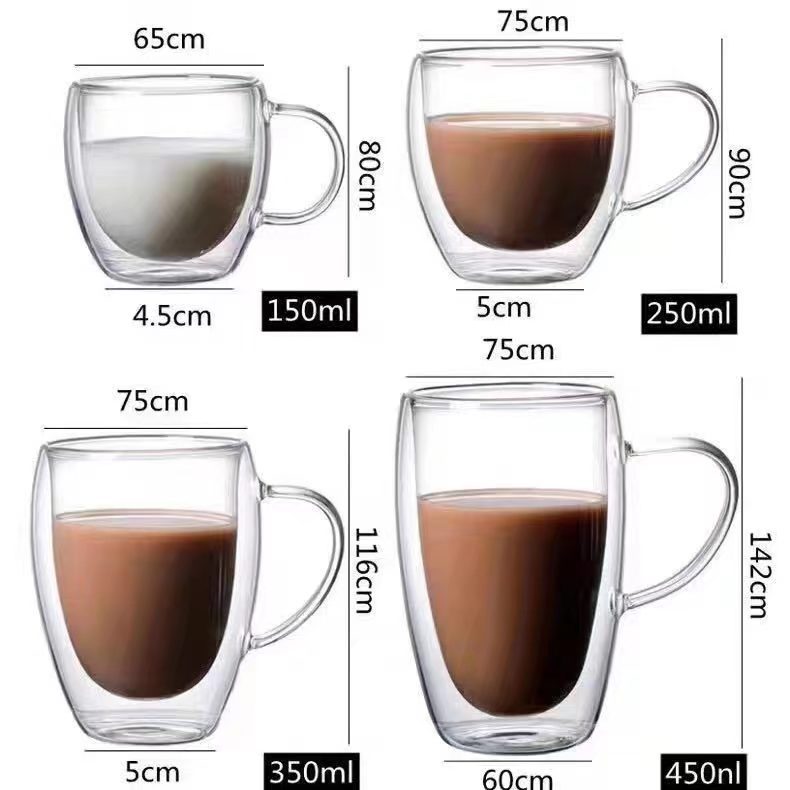 Taza de doble capa en forma de huevo al por mayor de fábrica Taza de vidrio aislante de doble capa Taza de café con leche de jugo simple Taza de vidrio para el hogar