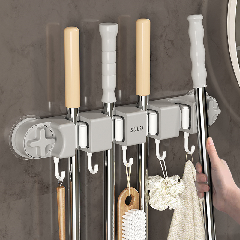 Suction Cup Mop Wall-Mounted Clip Broom Mop Household Bathroom Strong Fixed Hook No-Drill Mop Holder