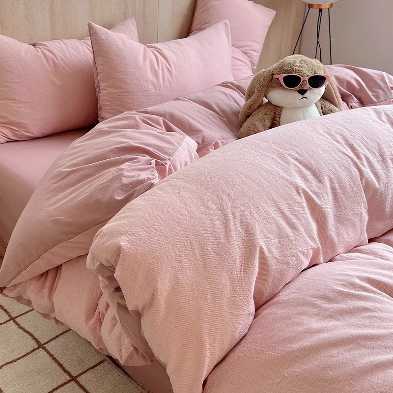 Algodón lavado de algodón Juego de cuatro piezas Algodón puro 2024 Nuevo otoño e invierno Sábana simple Funda de edredón Juego de cama de tres piezas 4