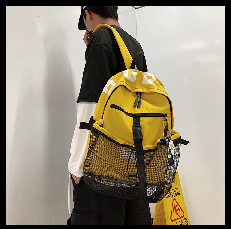 A Oxford Cloth Backpack Mesh Pocket Basketball Bag Letter Sports Backpack 2025 New Large Capacity School Bag