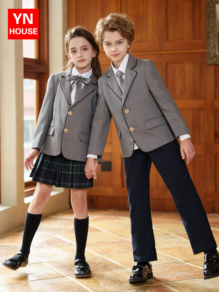 Uniforme escolar para niños, traje de estilo universitario, traje de jardín de infantes, traje de primavera y otoño, traje de clase de estilo británico de cuatro piezas