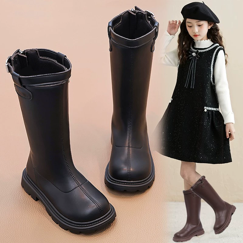 Рыцарские сапоги с пряжкой ремня Женская весна и осень 2025 новая толстая подошва с круглой головкой без колен сапоги удобные мягкие сапоги моды