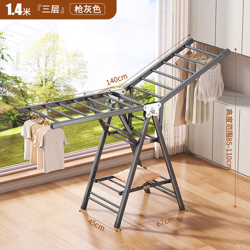 Percha de secado plegable sin instalación, piso al suelo, dormitorio, balcón ajustable, percha de secado interior y exterior, varilla de secado para bebés