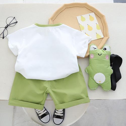 Summer Set for Boys and Girls  Cartoon Children's Short Sleeve Clothing for Young Children and Babies - Frog Summer Outfit Two-Piece Set Trendy