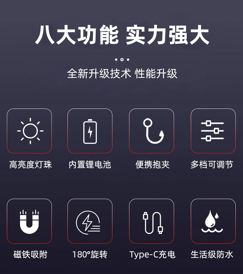 Plastic Strong Light Edc Flashlight USB Rechargeable Multi-Functional Purple Light Colorful Atmosphere Light Warning Light Magnetic Hook