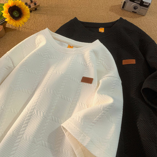 Chic Print Heavyweight Short-Sleeve T-Shirt for Men - Trendy Loose Top, Summer 2025 New Arrival, Five-Button Cuff