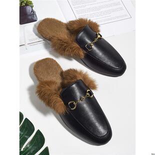 D 75109 G Rabbit Fur Mule Slippers ��ë����Ь �羳�W��