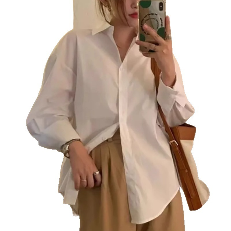 纯色衬衫女轻奢减龄洋气韩系宽松休闲衬衣女款2025新款爆款韩版|undefined