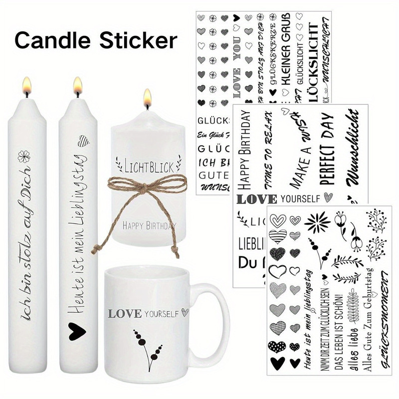 German Printed DIY Candle Birthday Tattoo Sticker Design, Environmentally Friendly, Safe Burning, Strong Adhesive, Creative