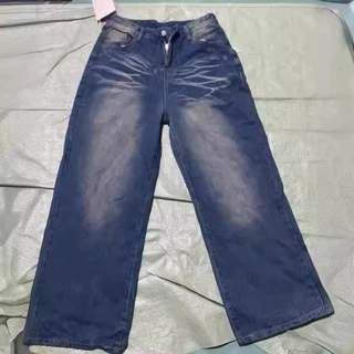 跨境厂家直销小众简约美式休闲直筒裤男ins水洗宽松拖地牛仔长裤