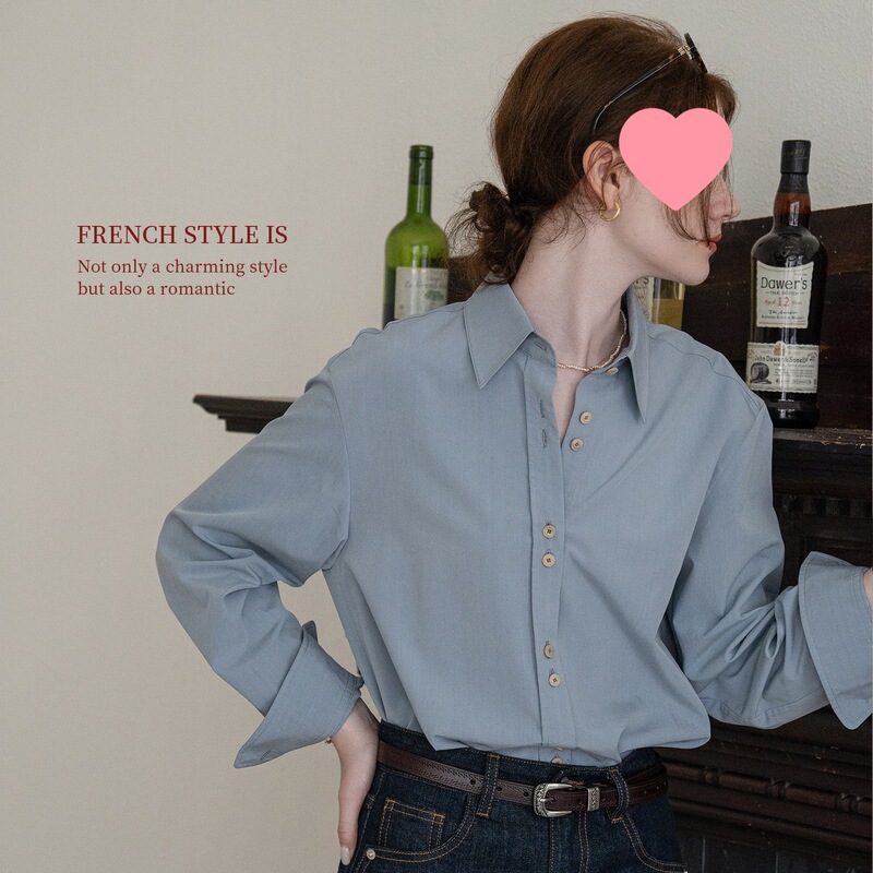 Dail "Frida's Rose" Suede-Like Textured French-Style Long-Sleeve Shirt with Embroidered Back for Commuting Dail "Frida's Rose" Suede-Like Textured French-Style Long-Sleeve Shirt with Embroidered Back for Commuting