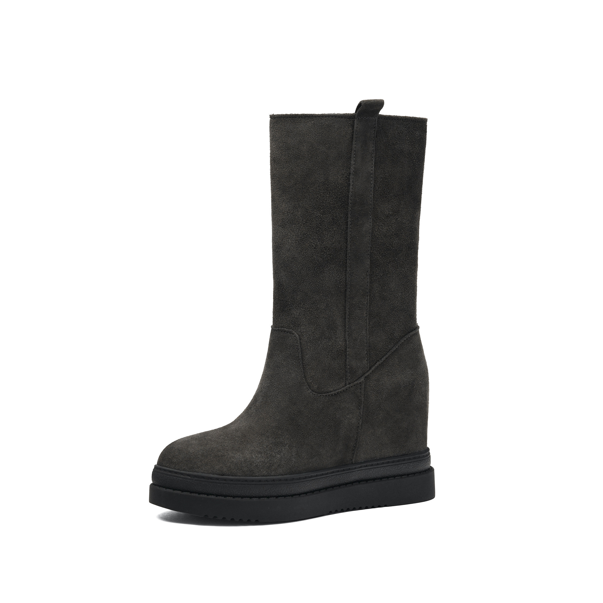 Boot nữ cổ thấp tăng chiều cao đế xuồng phong cách Hàn Quốc — Màu xám với fleece