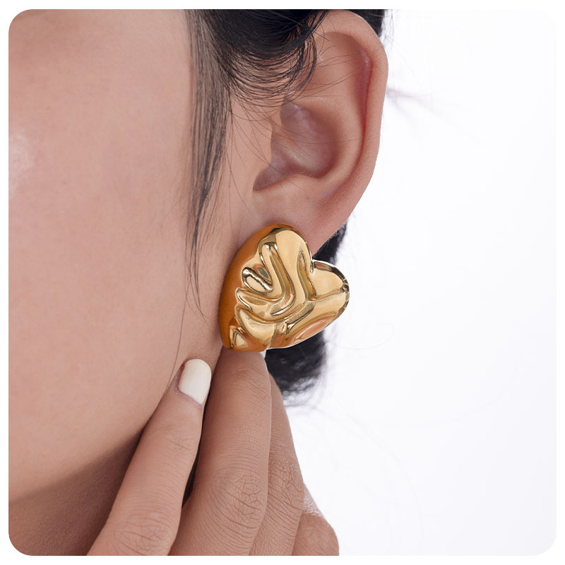 TENA INS estilo europeo 18K oro exagerado gran amor en forma de corazón pernos de acero inoxidable agua ondulada joyas pendientes de corazón de桃ar