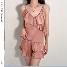 新款女士纯欲风夏季缎面雪纺吊带睡衣薄款纯欲风家居服多色可选