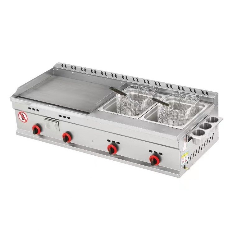 Máquina multifuncional para horno de cocción de gas comercial para agarrar torta de fideos fríos para hornear máquina multifuncional para hornear placa de hierro para quemar freidora