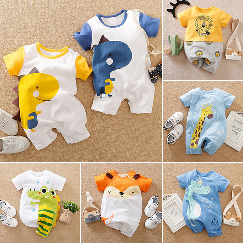 Baby one-piece summer Insta-style clothes for newborns, short-sleeve baby jacket, cute thin crawling suit, foreign trade.