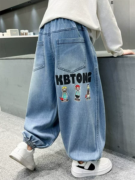 Children's Pants Summer Wear Boy's Thin Denim Anti-mosquito Pants Baby's Cartoon Casual Pants Boy's Summer Sports Pants