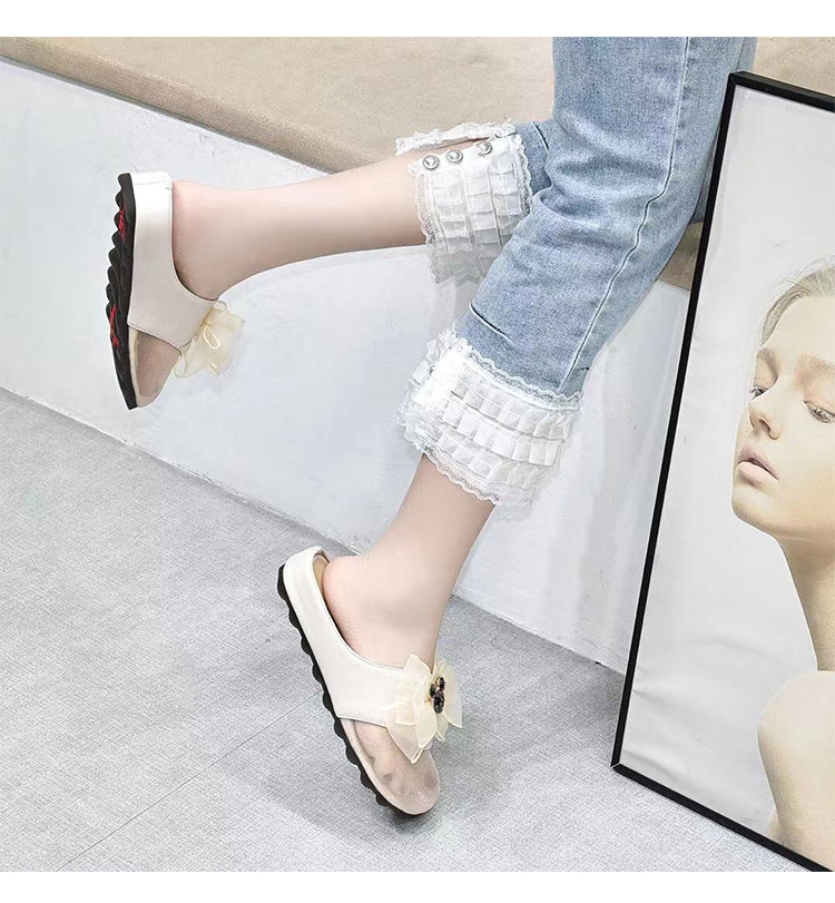 Giày lười nữ mũi vuông da thật phối lưới thoáng khí, đế nâng nhẹ — Màu đen chi tiết 6
