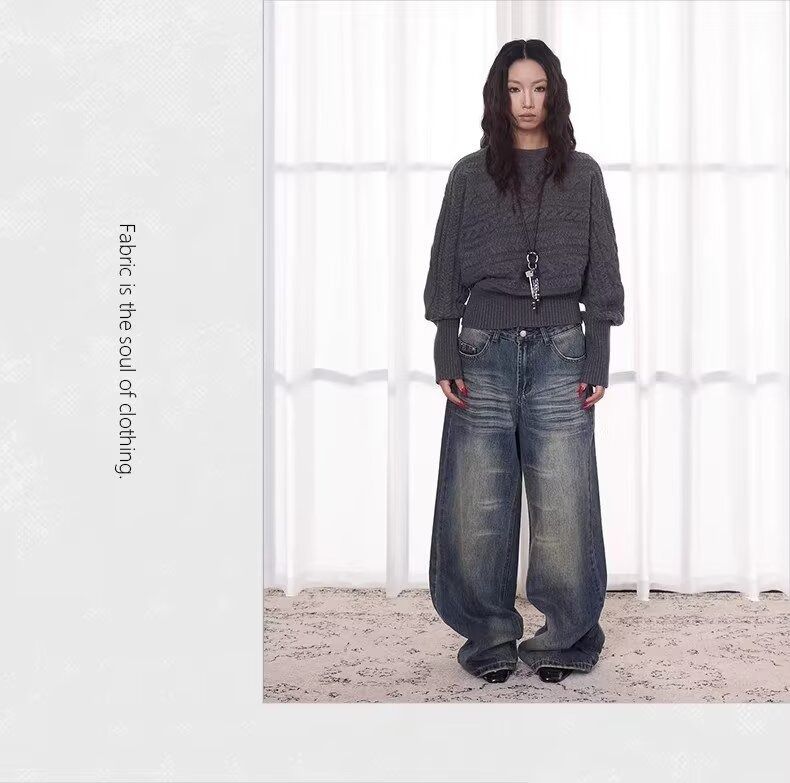 Unisex Retro Washed Distressed Jeans Loose Straight Leg Casual Hip Hop Dance Long Pants Spring/Autumn Summer Wear_ecoleips.com