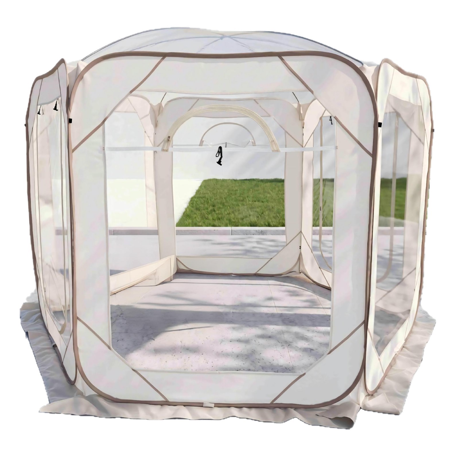 Tienda de campaña hexagonal de PVC transparente al contado, patio al aire libre, Sala de sol a prueba de viento y calor, Sala de burbujas de Observación de cuatro estaciones image 6