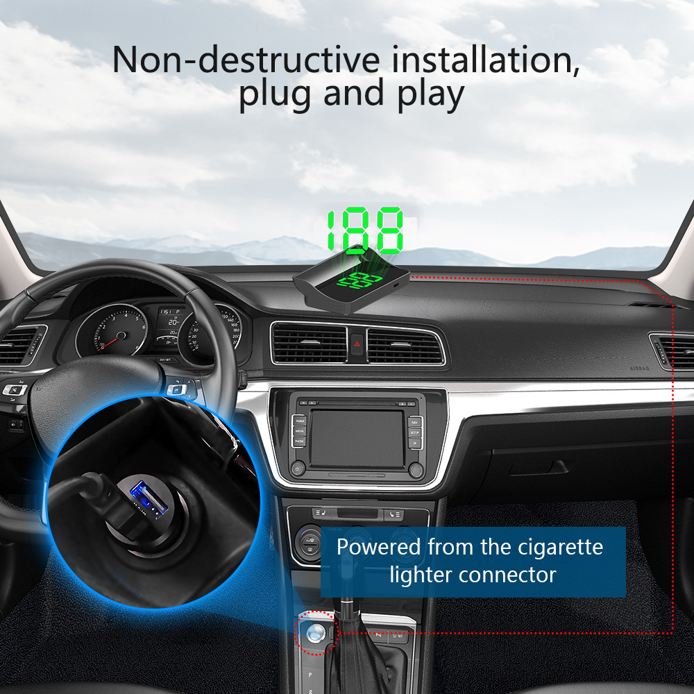 Cross-Border Automotive Hud Head-Up Display High-Definition Gps Speedometer Speed Display Kmh/Mph Popular Export Product