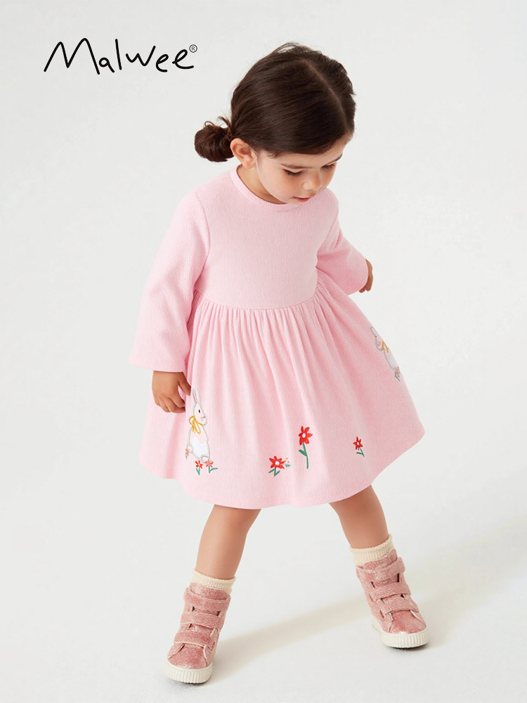 Malwee transfronterizo vestido de princesa de niña otoño y invierno nuevo estilo europeo y americano de niños de cuello redondo de manga larga vestido de niña lindo
