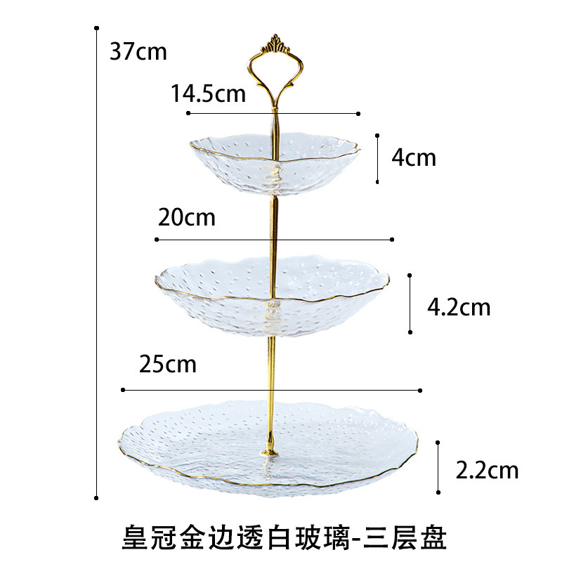 Lujo ligero Viento Phnom Penh vidrio de tres capas de frutas bandejas de alta calidad creativas dulces caseras pastel snack bandejas al por mayor