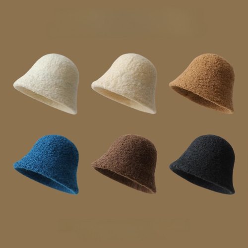High-end desk lamp hat for girls with temperament outdoor solid color basin hat to keep warm in winter without makeup and cover the face bucket hat fisherman hat