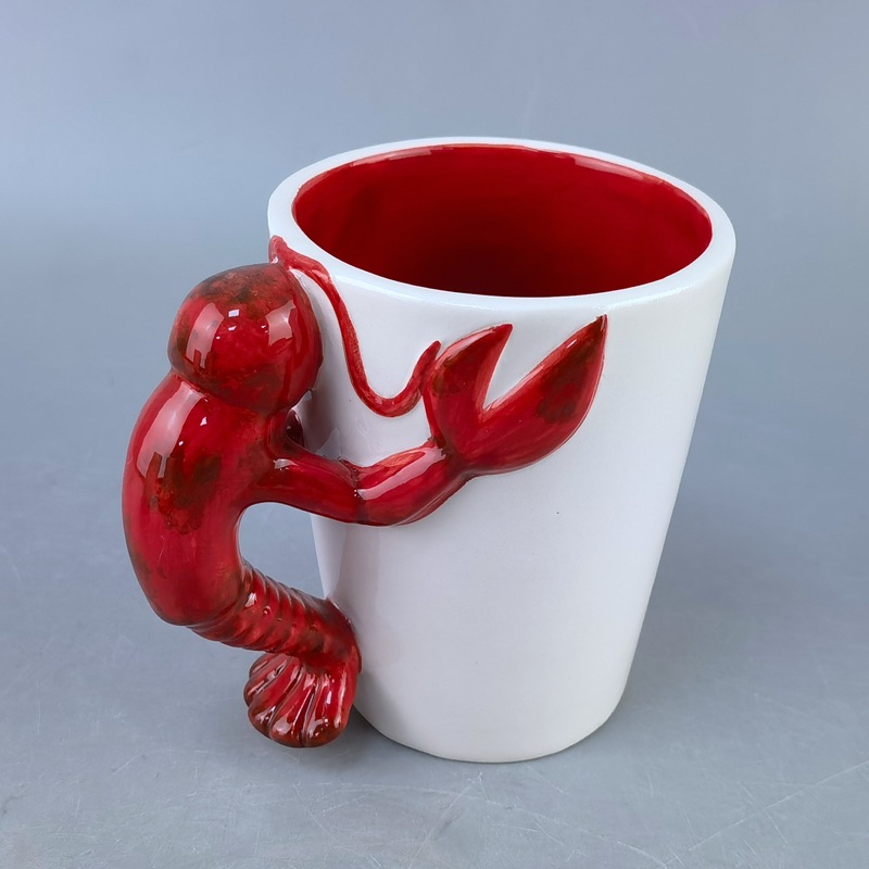 Taza de café de cerámica de cangrejo de río 3D en relieve creativo Serie marina tridimensional divertida Taza de animales Taza de agua de cangrejo